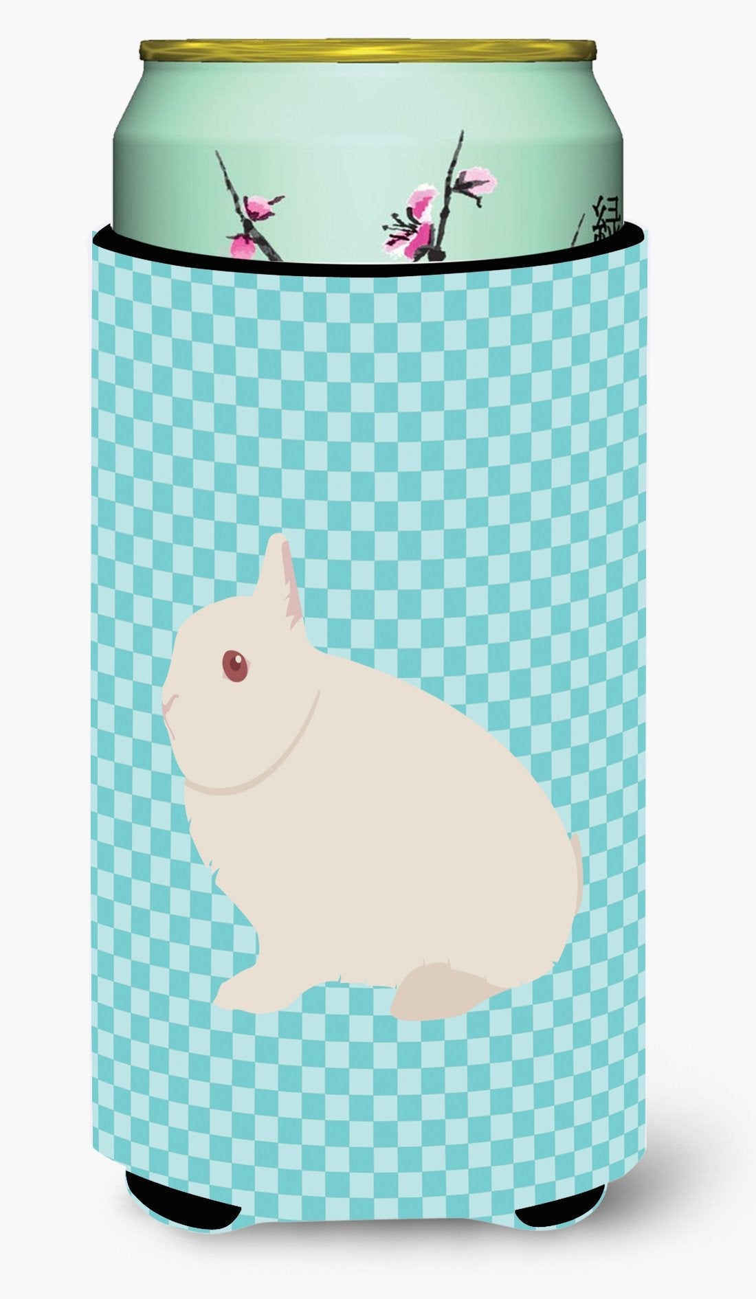 Hermelin Rabbit Blue Check Tall Boy Hugger Can Cooler Sleeve Machine Washable Drink Collapsible Insulator Beverage Insulated Holder