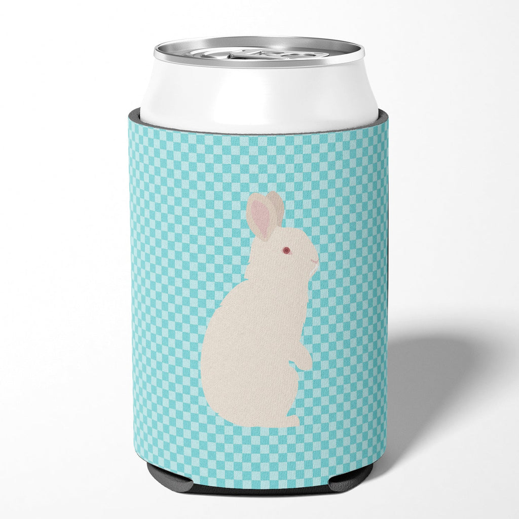 New Zealand White Rabbit Blue Check Can or Bottle Hugger Cooler Sleeve for Standard 12 oz Cans, Insulated Foam Beer & Soda Can Hugger Reusable