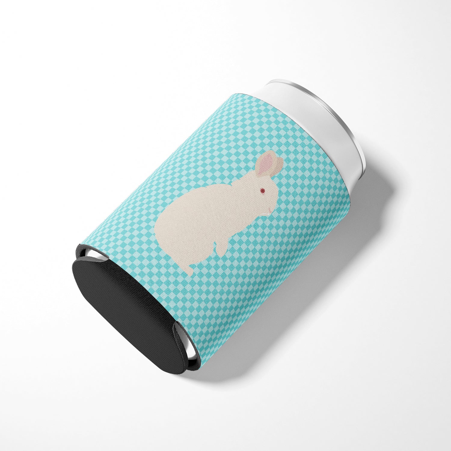 New Zealand White Rabbit Blue Check Can or Bottle Hugger Cooler Sleeve for Standard 12 oz Cans, Insulated Foam Beer & Soda Can Hugger Reusable