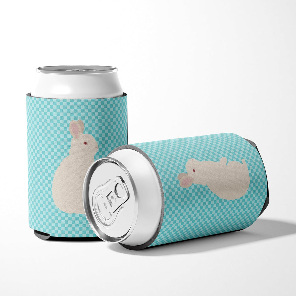 New Zealand White Rabbit Blue Check Can or Bottle Hugger Cooler Sleeve for Standard 12 oz Cans, Insulated Foam Beer & Soda Can Hugger Reusable