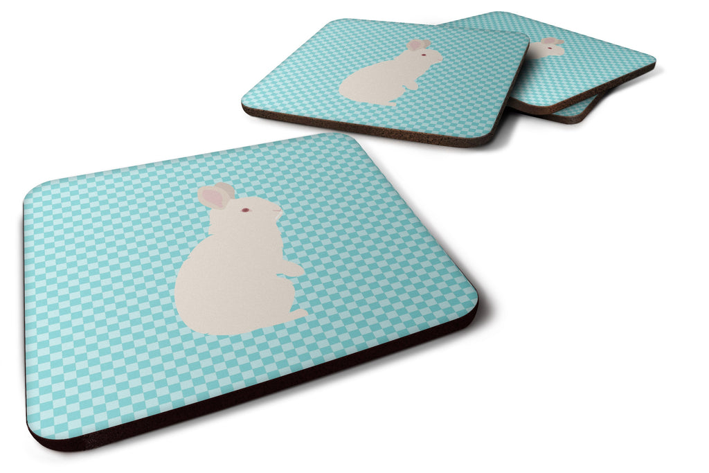 New Zealand White Rabbit Blue Check Foam Coasters Set of 4 Cup Coasters for Indoor Outdoor, Tabletop Protection, Anti Slip, Mouse pad Material