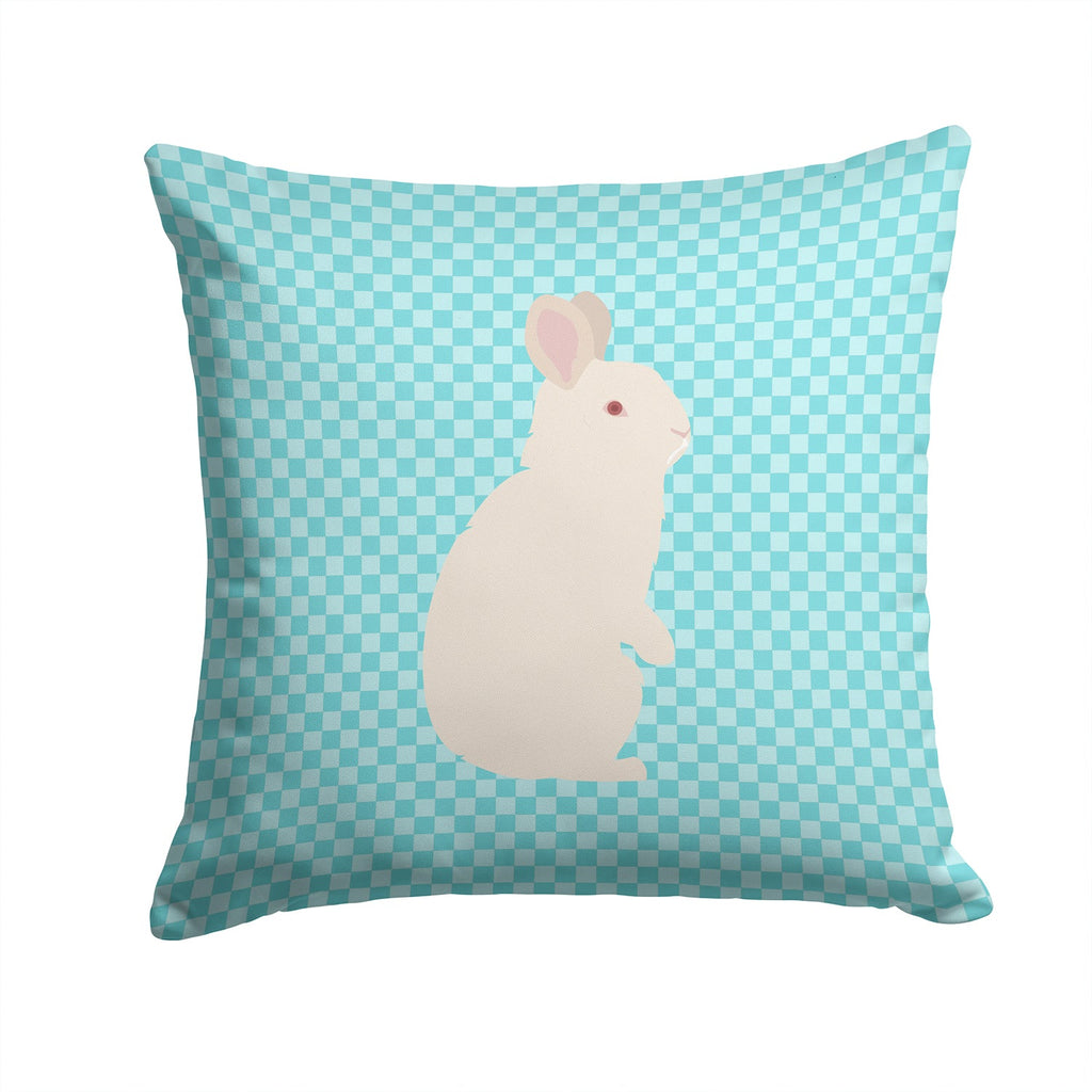 New Zealand White Rabbit Blue Check Decorative Throw Pillow 14x14 Indoor Outdoor Accent Cushion, Fabric Cover with Insert for Sofa, Bed, Porch & Living Room