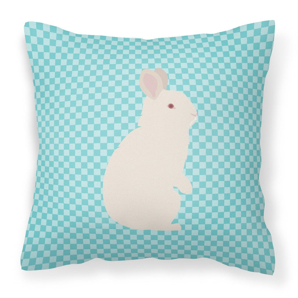 New Zealand White Rabbit Blue Check Decorative Throw Pillow 18x18 Indoor Outdoor Accent Cushion, Fabric Cover with Insert for Sofa, Bed, Porch & Living Room