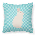 New Zealand White Rabbit Blue Check Decorative Throw Pillow 18x18 Indoor Outdoor Accent Cushion, Fabric Cover with Insert for Sofa, Bed, Porch & Living Room