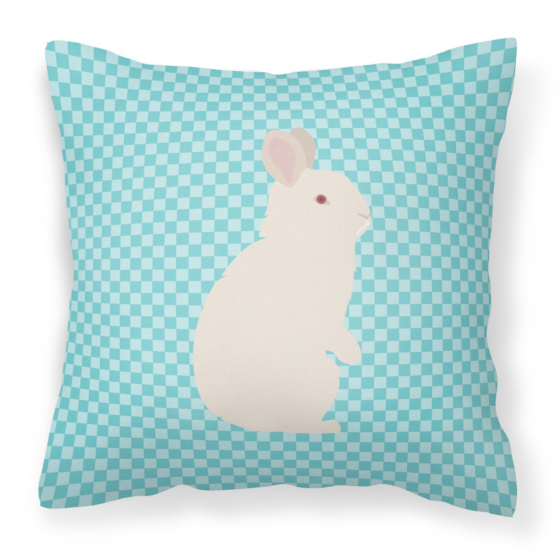 New Zealand White Rabbit Blue Check Decorative Throw Pillow 18x18 Indoor Outdoor Accent Cushion, Fabric Cover with Insert for Sofa, Bed, Porch & Living Room