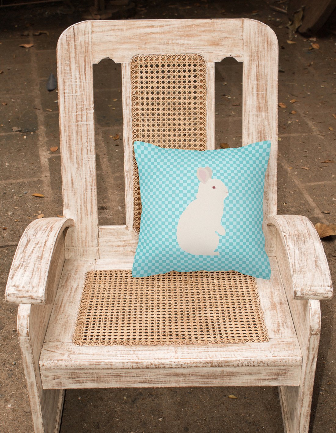New Zealand White Rabbit Blue Check Decorative Throw Pillow 18x18 Indoor Outdoor Accent Cushion, Fabric Cover with Insert for Sofa, Bed, Porch & Living Room