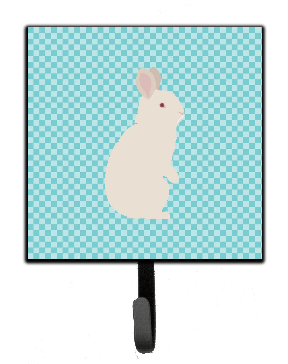New Zealand White Rabbit Blue Check Leash or Key Holder Wall Hooks, Key Hooks Holder, Coat Rack Wall Mount, Coat Hooks, Hooks for Hanging Keys, Towels, Aprons, Leashes