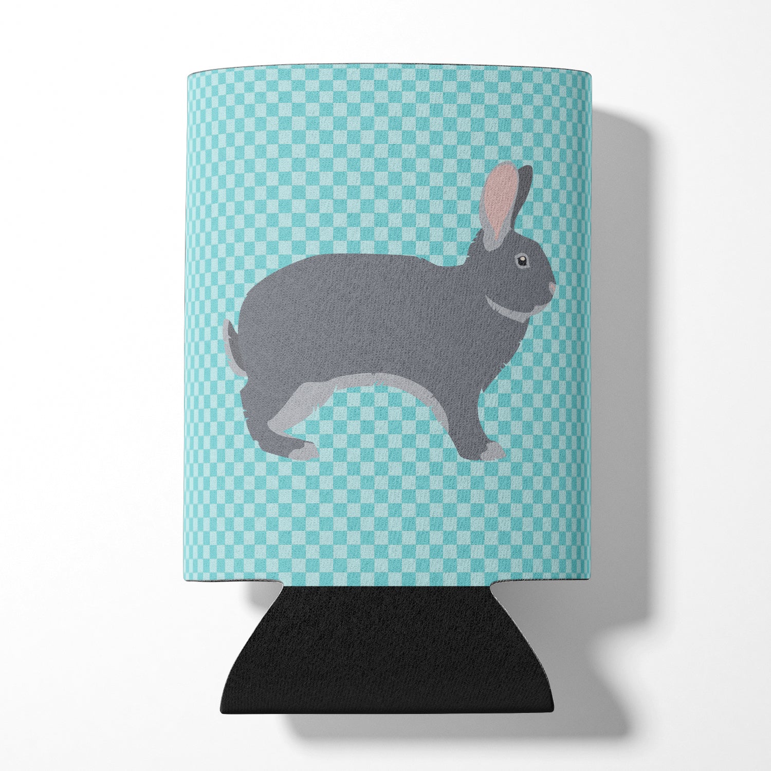 Giant Chinchilla Rabbit Blue Check Can or Bottle Hugger Cooler Sleeve for Standard 12 oz Cans, Insulated Foam Beer & Soda Can Hugger Reusable