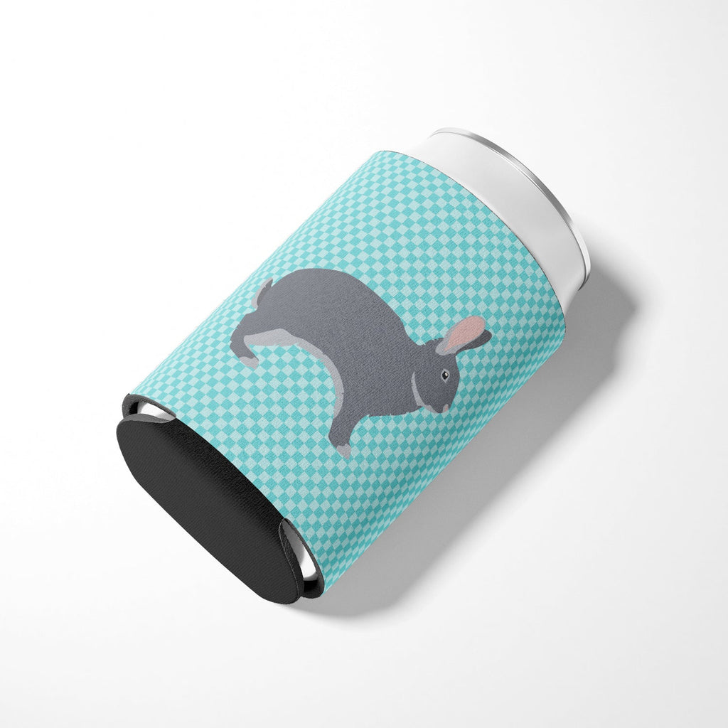 Giant Chinchilla Rabbit Blue Check Can or Bottle Hugger Cooler Sleeve for Standard 12 oz Cans, Insulated Foam Beer & Soda Can Hugger Reusable