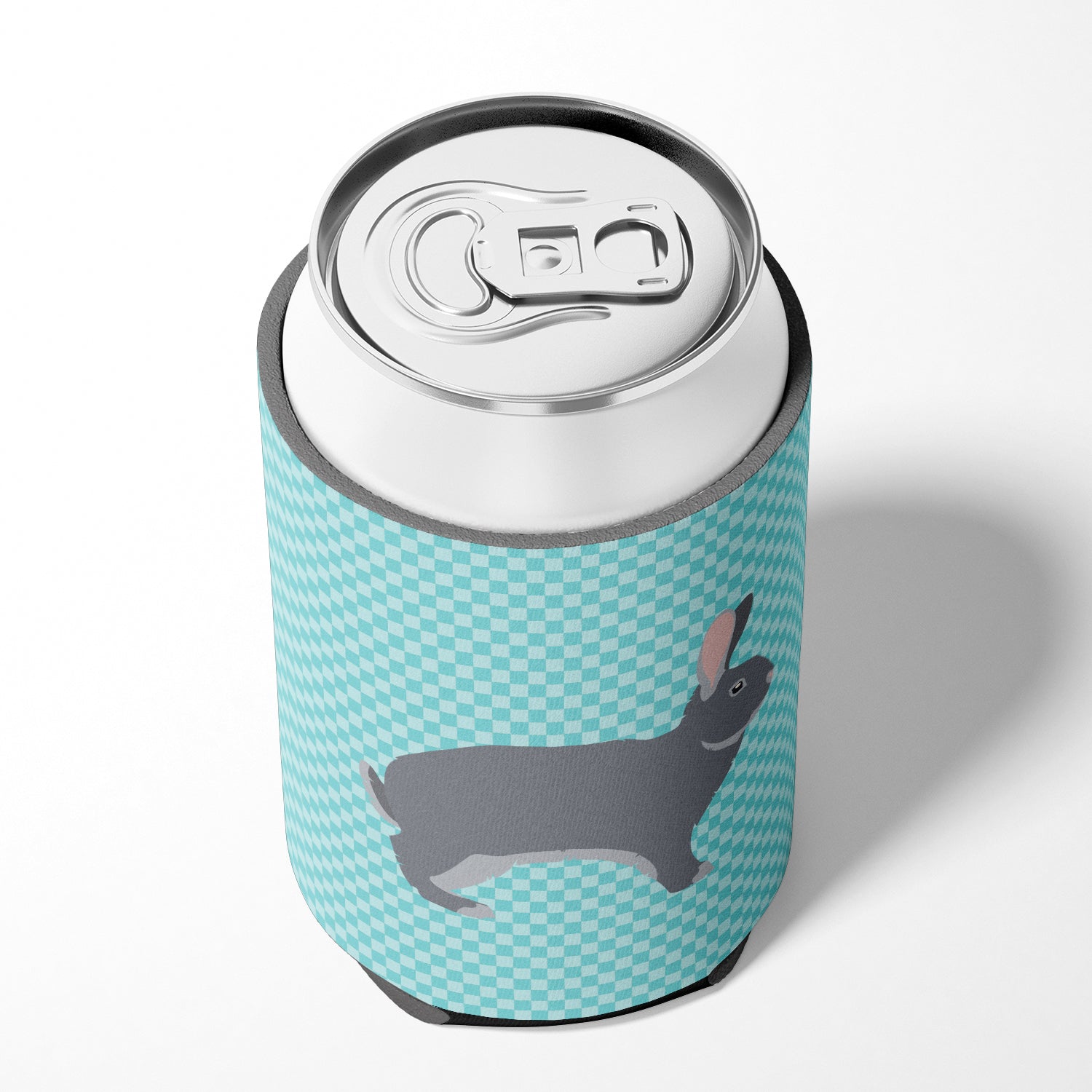 Giant Chinchilla Rabbit Blue Check Can or Bottle Hugger Cooler Sleeve for Standard 12 oz Cans, Insulated Foam Beer & Soda Can Hugger Reusable