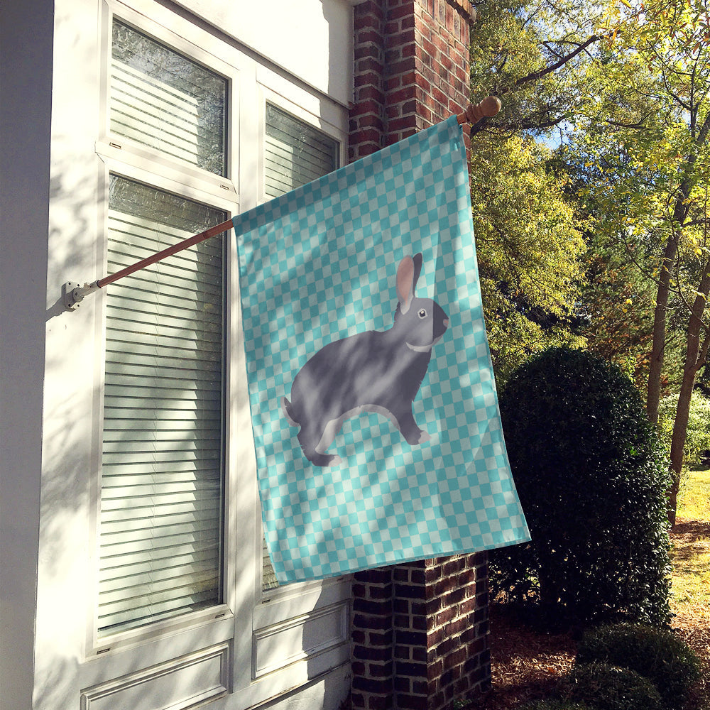 Giant Chinchilla Rabbit Blue Check House Flag 28x40 Porch Sleeve Pole Decorative Outside Yard Banner Artwork Wall Hanging, Polyester