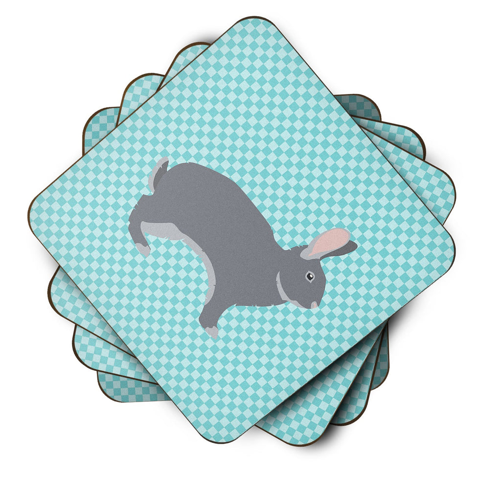 Giant Chinchilla Rabbit Blue Check Foam Coasters Set of 4 Cup Coasters for Indoor Outdoor, Tabletop Protection, Anti Slip, Mouse pad Material