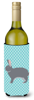 Giant Chinchilla Rabbit Blue Check Wine Bottle Hugger Gift Sleeve for Standard 750 ml Bottles, Insulated Reusable Also Fits Mini Shot & Pint Bottles