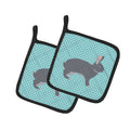 Giant Chinchilla Rabbit Blue Check Pot Holder Set of 2 Heat Resistant Quilted Hot Pads 7.5 x 7.5 Inch, Insulated Kitchen Trivets for Cooking & Baking