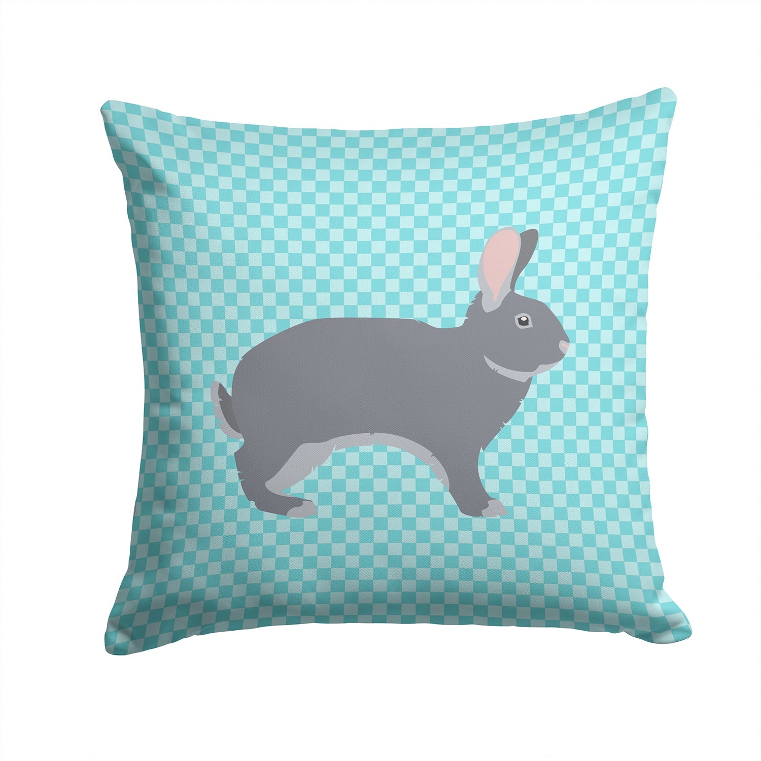 Giant Chinchilla Rabbit Blue Check Decorative Throw Pillow 14x14 Indoor Outdoor Accent Cushion, Fabric Cover with Insert for Sofa, Bed, Porch & Living Room