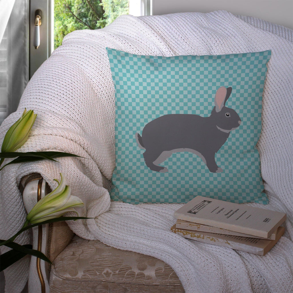 Giant Chinchilla Rabbit Blue Check Decorative Throw Pillow 14x14 Indoor Outdoor Accent Cushion, Fabric Cover with Insert for Sofa, Bed, Porch & Living Room