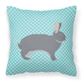 Giant Chinchilla Rabbit Blue Check Decorative Throw Pillow 18x18 Indoor Outdoor Accent Cushion, Fabric Cover with Insert for Sofa, Bed, Porch & Living Room