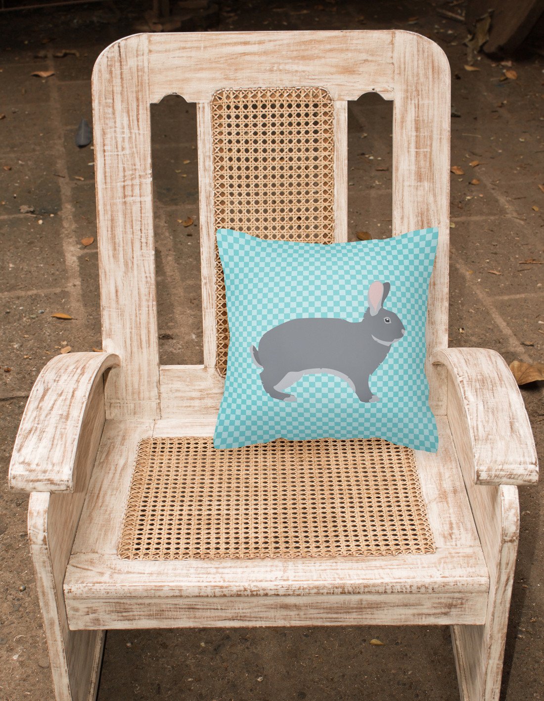 Giant Chinchilla Rabbit Blue Check Decorative Throw Pillow 18x18 Indoor Outdoor Accent Cushion, Fabric Cover with Insert for Sofa, Bed, Porch & Living Room