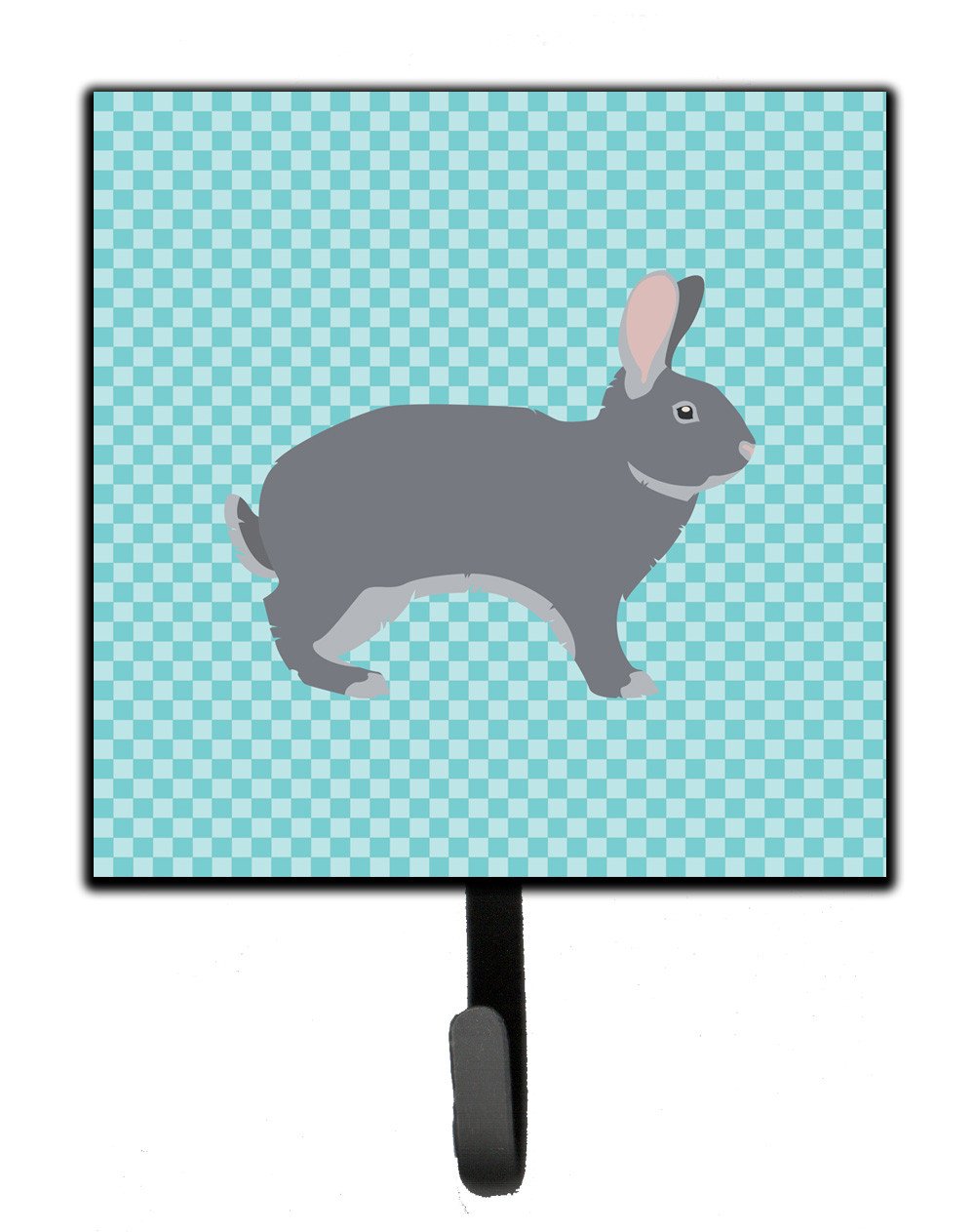 Giant Chinchilla Rabbit Blue Check Leash or Key Holder Wall Hooks, Key Hooks Holder, Coat Rack Wall Mount, Coat Hooks, Hooks for Hanging Keys, Towels, Aprons, Leashes