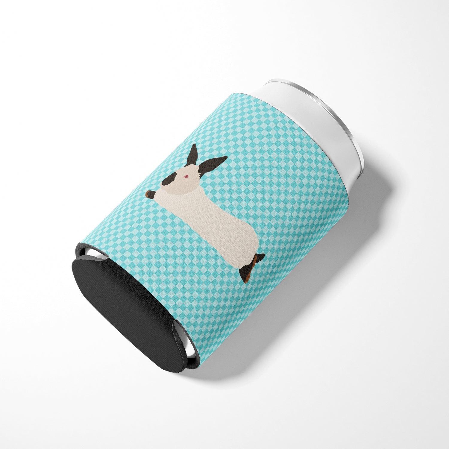 California White Rabbit Blue Check Can or Bottle Hugger Cooler Sleeve for Standard 12 oz Cans, Insulated Foam Beer & Soda Can Hugger Reusable