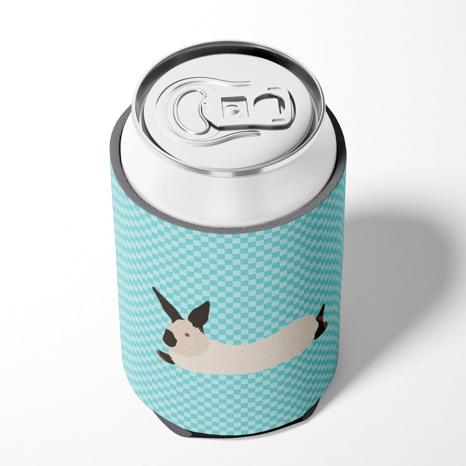 California White Rabbit Blue Check Can or Bottle Hugger Cooler Sleeve for Standard 12 oz Cans, Insulated Foam Beer & Soda Can Hugger Reusable