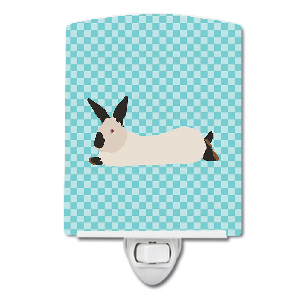 California White Rabbit Blue Check Ceramic Night Light Compact, UL-Certified, Ideal for Bedroom, Bathroom, Nursery, Hallway, Kitchen, 6x4x3, Multicolor