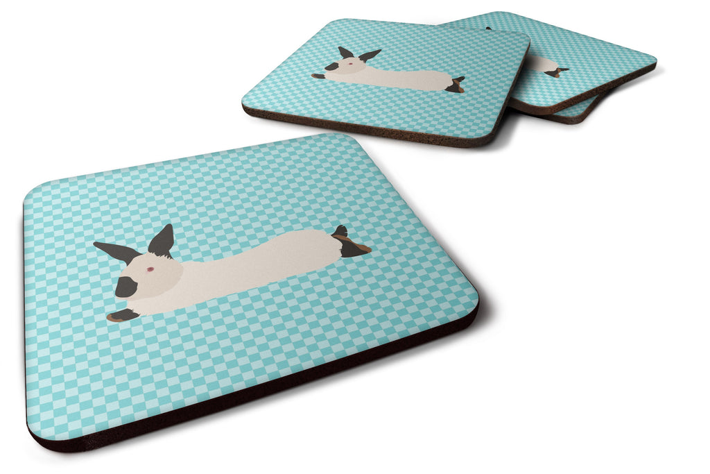 California White Rabbit Blue Check Foam Coasters Set of 4 Cup Coasters for Indoor Outdoor, Tabletop Protection, Anti Slip, Mouse pad Material