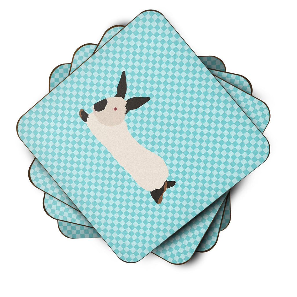California White Rabbit Blue Check Foam Coasters Set of 4 Cup Coasters for Indoor Outdoor, Tabletop Protection, Anti Slip, Mouse pad Material
