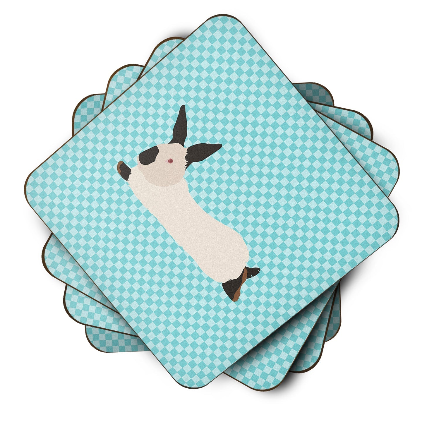 California White Rabbit Blue Check Foam Coasters Set of 4 Cup Coasters for Indoor Outdoor, Tabletop Protection, Anti Slip, Mouse pad Material