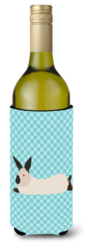California White Rabbit Blue Check Wine Bottle Hugger Gift Sleeve for Standard 750 ml Bottles, Insulated Reusable Also Fits Mini Shot & Pint Bottles