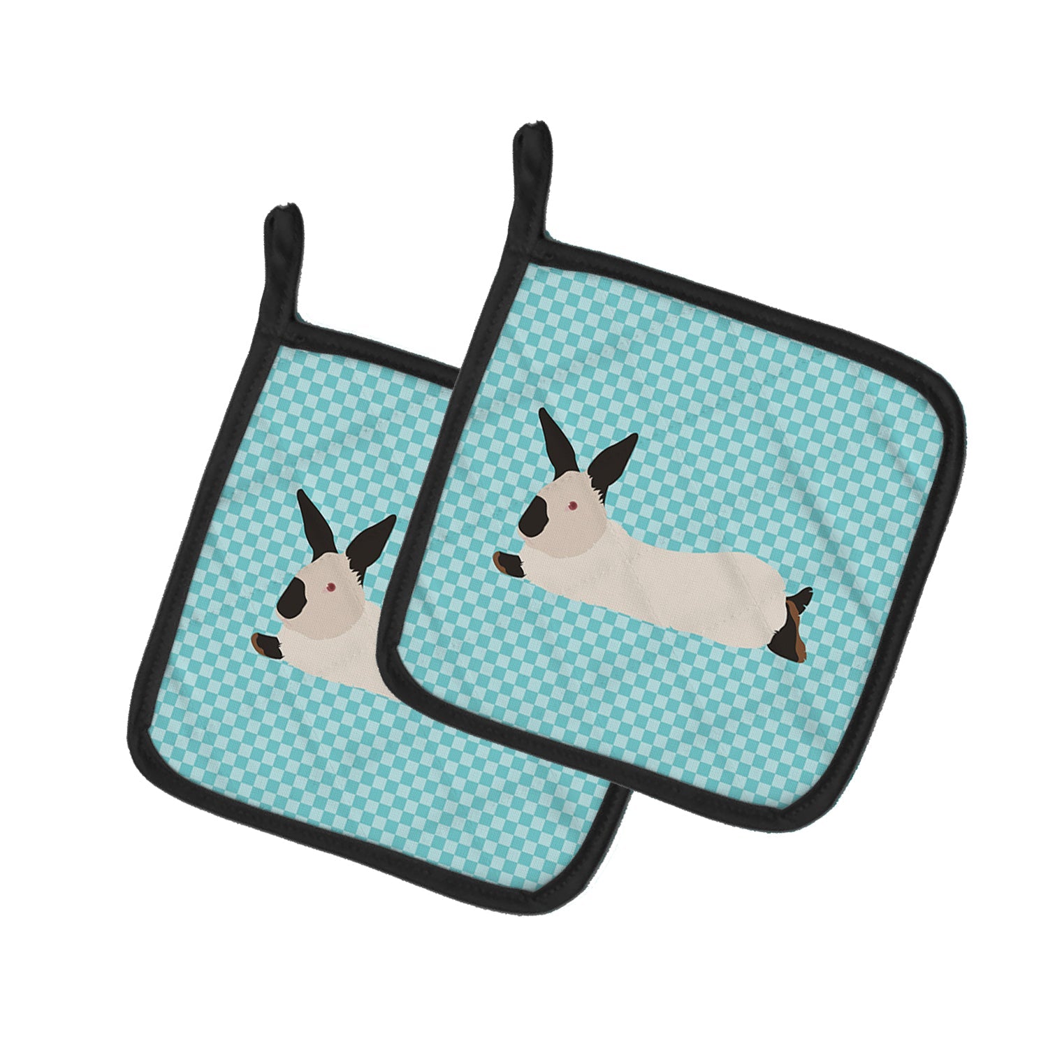 California White Rabbit Blue Check Pot Holder Set of 2 Heat Resistant Quilted Hot Pads 7.5 x 7.5 Inch, Insulated Kitchen Trivets for Cooking & Baking