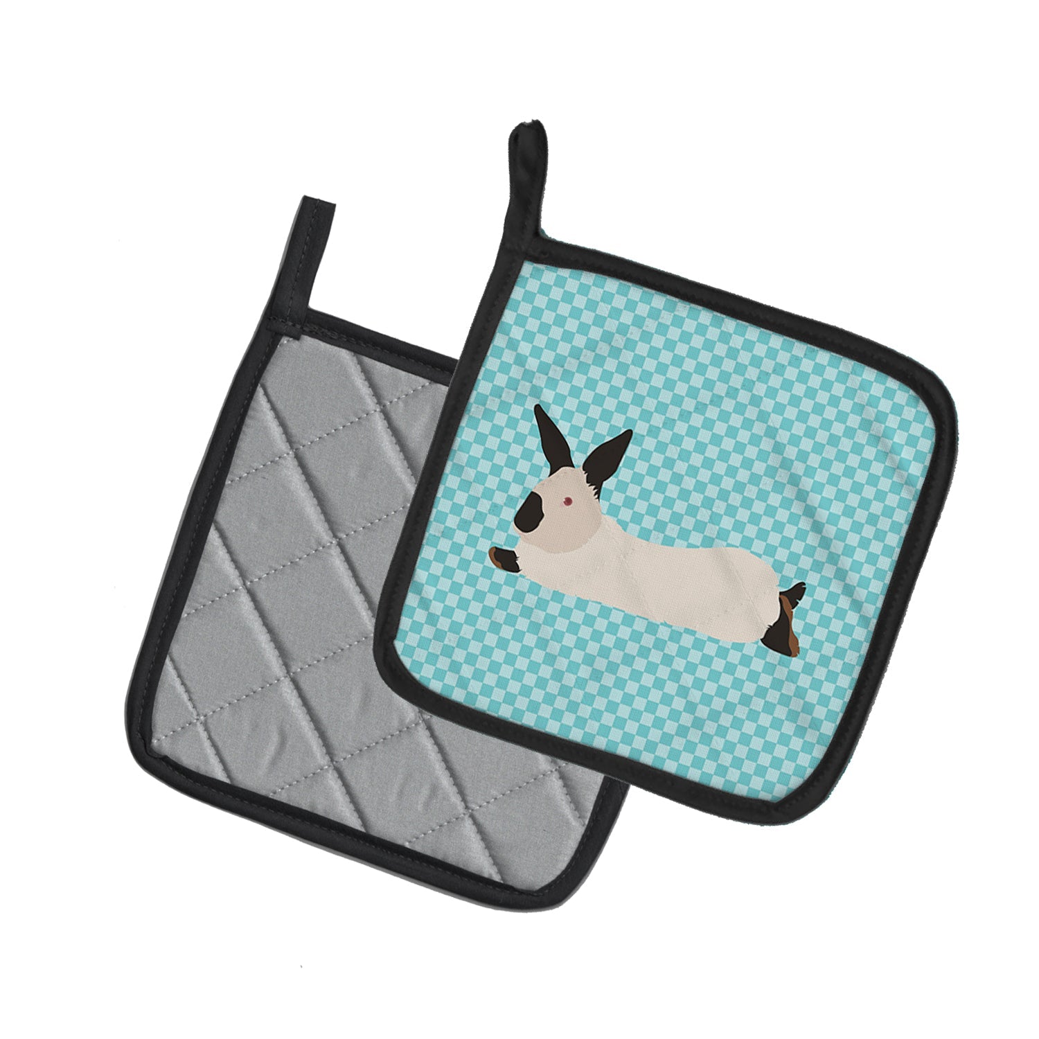 California White Rabbit Blue Check Pot Holder Set of 2 Heat Resistant Quilted Hot Pads 7.5 x 7.5 Inch, Insulated Kitchen Trivets for Cooking & Baking
