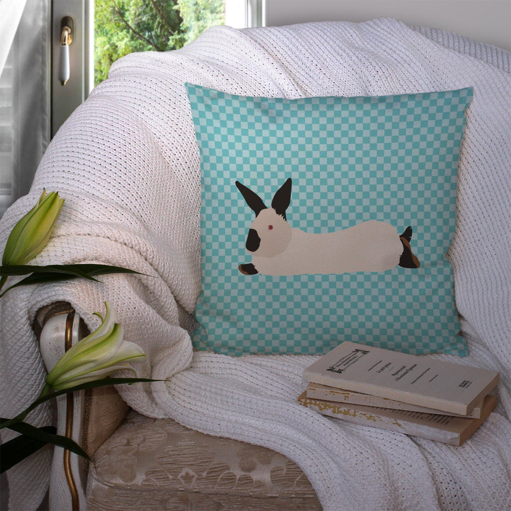 California White Rabbit Blue Check Decorative Throw Pillow 14x14 Indoor Outdoor Accent Cushion, Fabric Cover with Insert for Sofa, Bed, Porch & Living Room