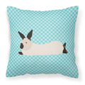 California White Rabbit Blue Check Decorative Throw Pillow 18x18 Indoor Outdoor Accent Cushion, Fabric Cover with Insert for Sofa, Bed, Porch & Living Room