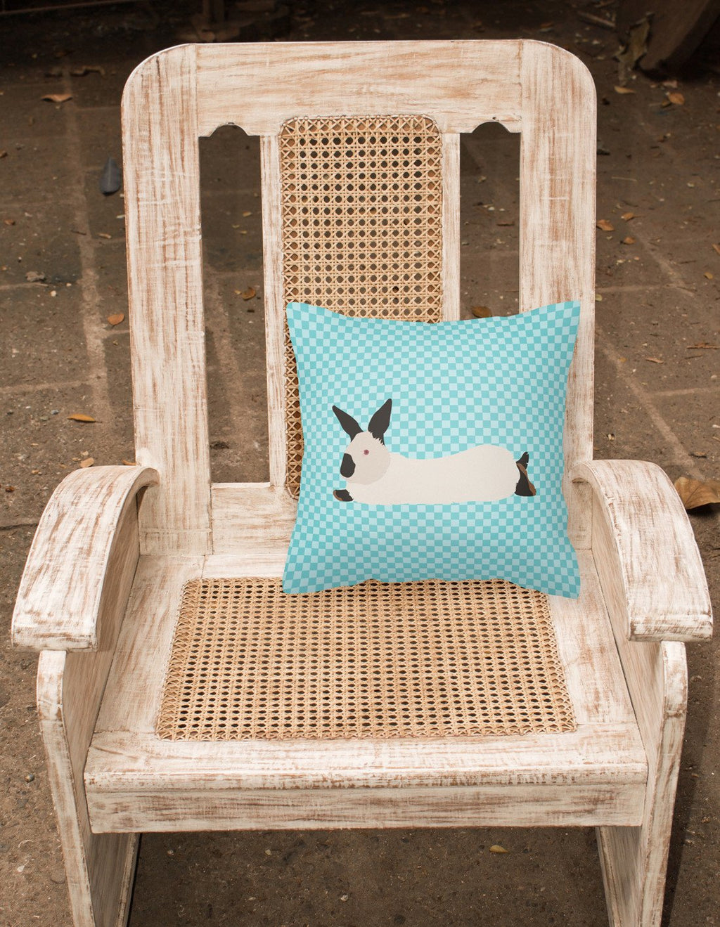 California White Rabbit Blue Check Decorative Throw Pillow 18x18 Indoor Outdoor Accent Cushion, Fabric Cover with Insert for Sofa, Bed, Porch & Living Room