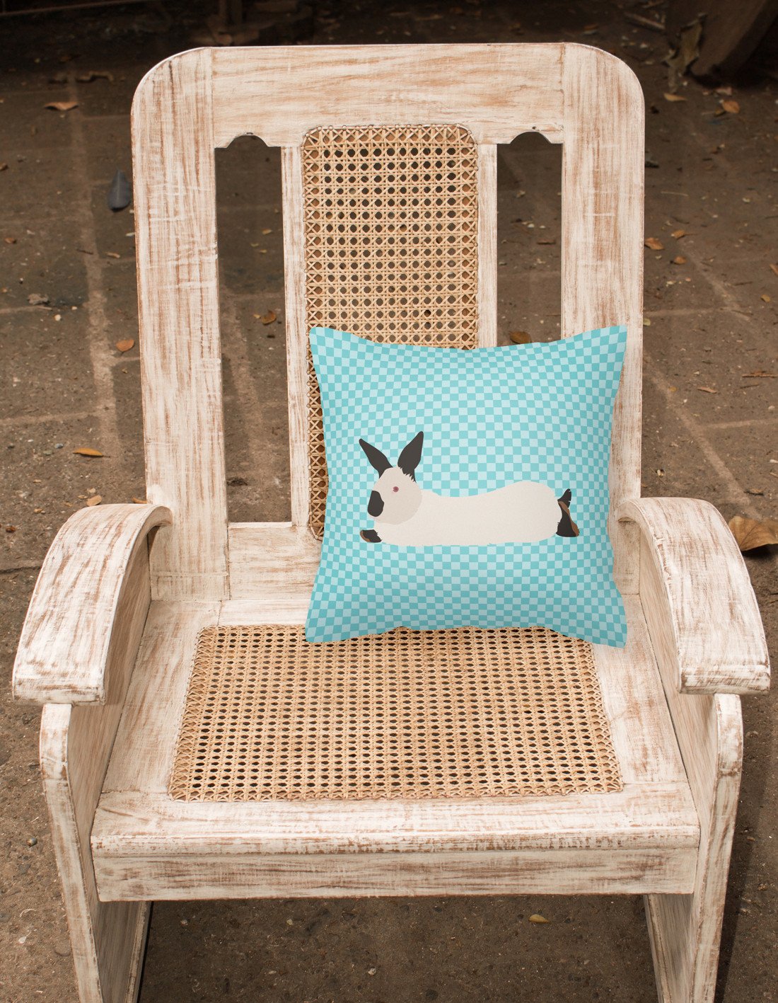 California White Rabbit Blue Check Decorative Throw Pillow 18x18 Indoor Outdoor Accent Cushion, Fabric Cover with Insert for Sofa, Bed, Porch & Living Room