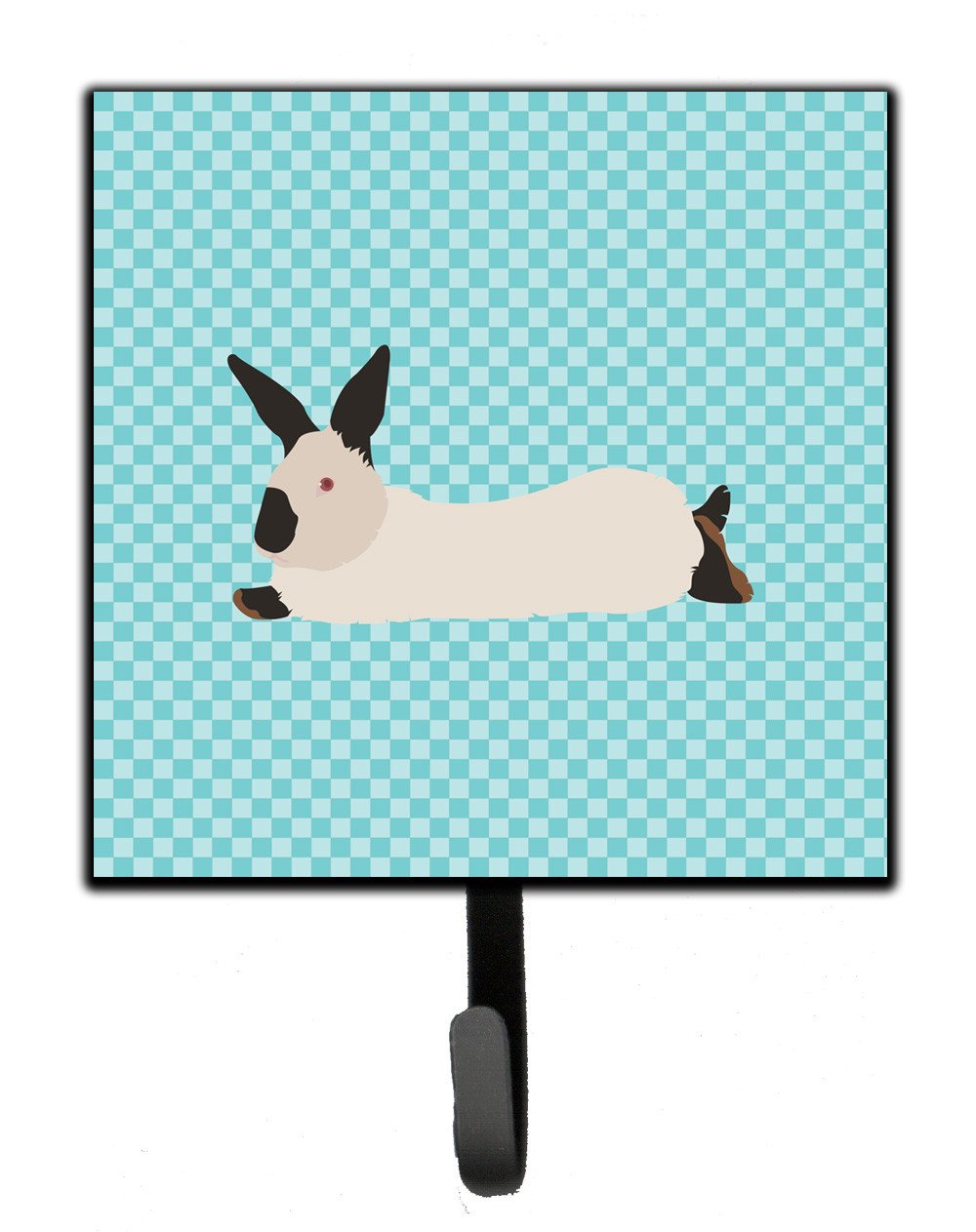 California White Rabbit Blue Check Leash or Key Holder Wall Hooks, Key Hooks Holder, Coat Rack Wall Mount, Coat Hooks, Hooks for Hanging Keys, Towels, Aprons, Leashes