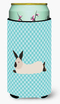California White Rabbit Blue Check Tall Boy Hugger Can Cooler Sleeve Machine Washable Drink Collapsible Insulator Beverage Insulated Holder