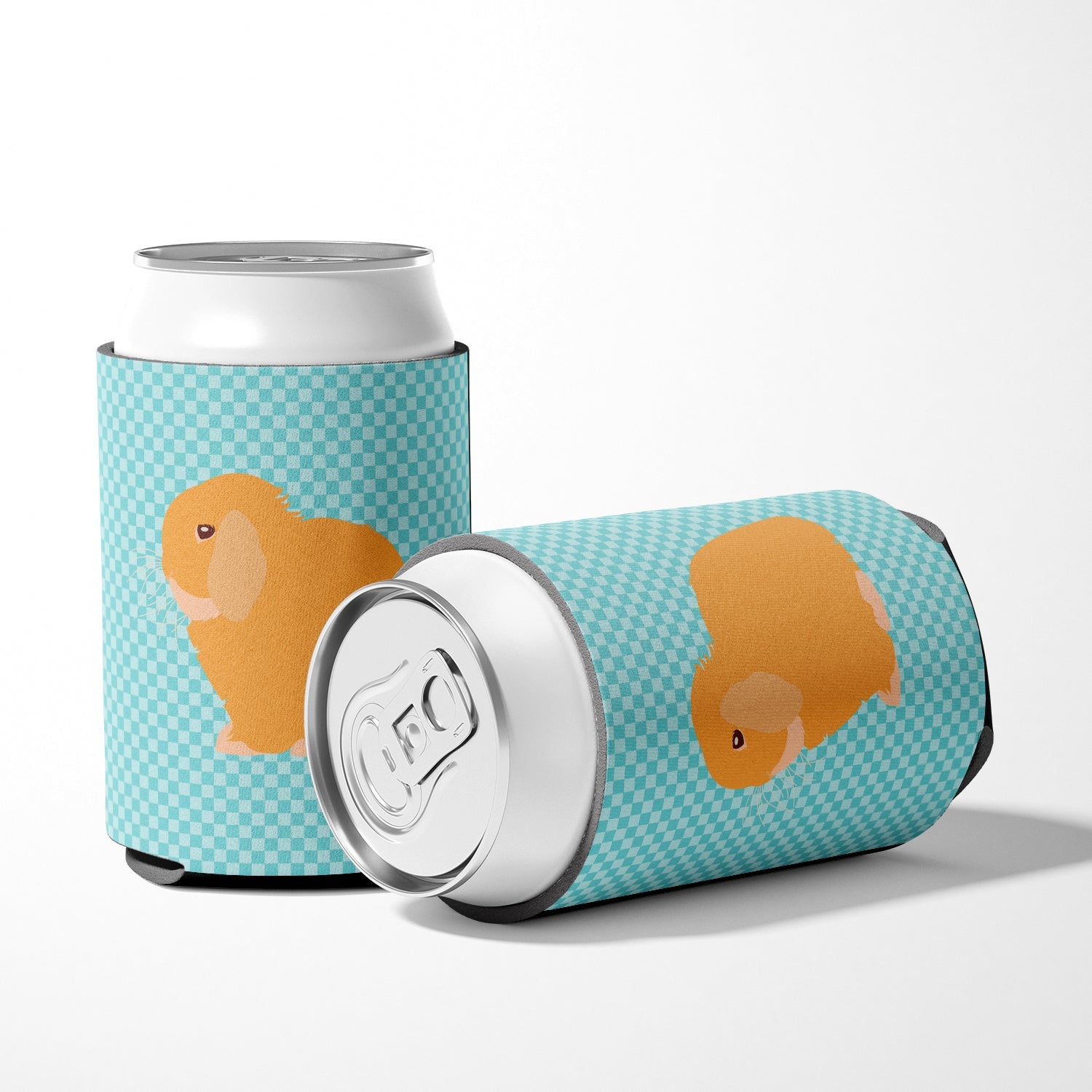 Holland Lop Rabbit Blue Check Can or Bottle Hugger Cooler Sleeve for Standard 12 oz Cans, Insulated Foam Beer & Soda Can Hugger Reusable