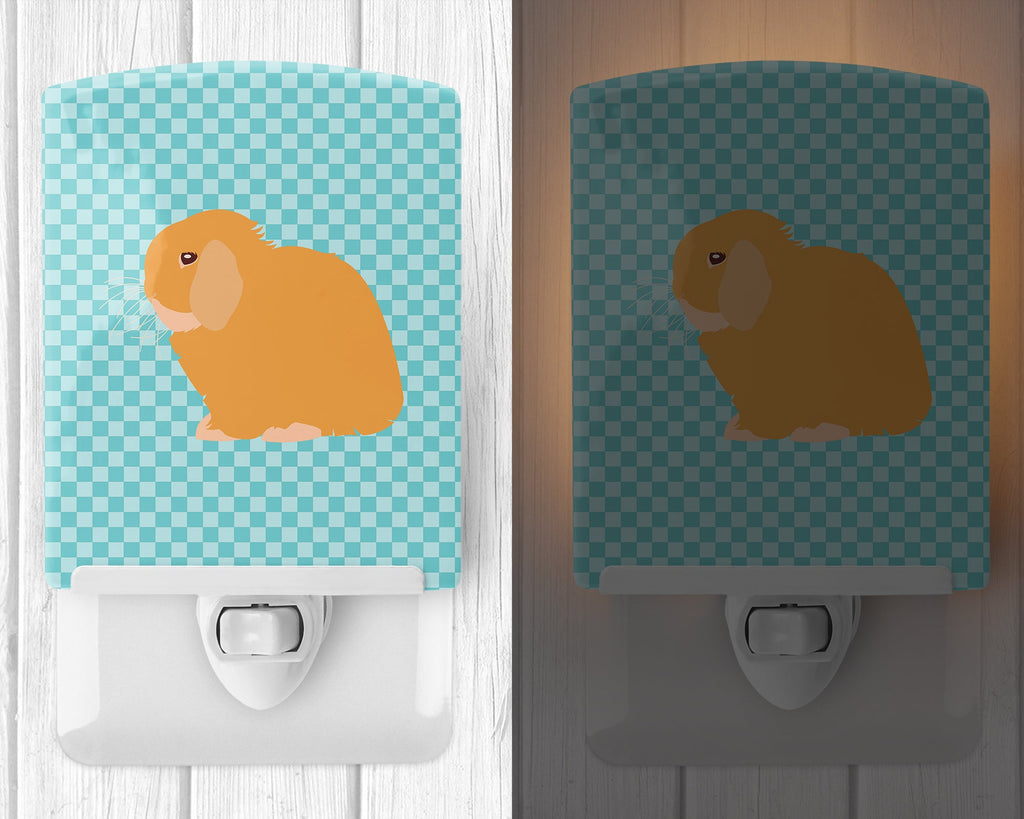 Holland Lop Rabbit Blue Check Ceramic Night Light Compact, UL-Certified, Ideal for Bedroom, Bathroom, Nursery, Hallway, Kitchen, 6x4x3, Multicolor