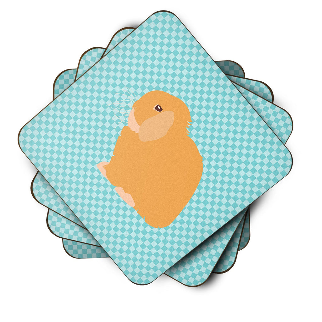 Holland Lop Rabbit Blue Check Foam Coasters Set of 4 Cup Coasters for Indoor Outdoor, Tabletop Protection, Anti Slip, Mouse pad Material