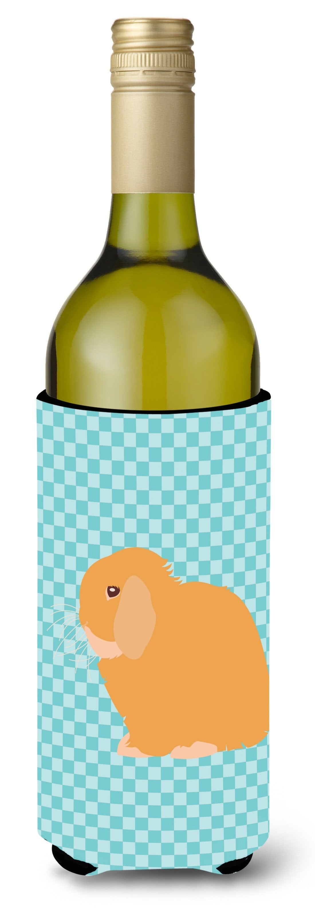Holland Lop Rabbit Blue Check Wine Bottle Hugger Gift Sleeve for Standard 750 ml Bottles, Insulated Reusable Also Fits Mini Shot & Pint Bottles