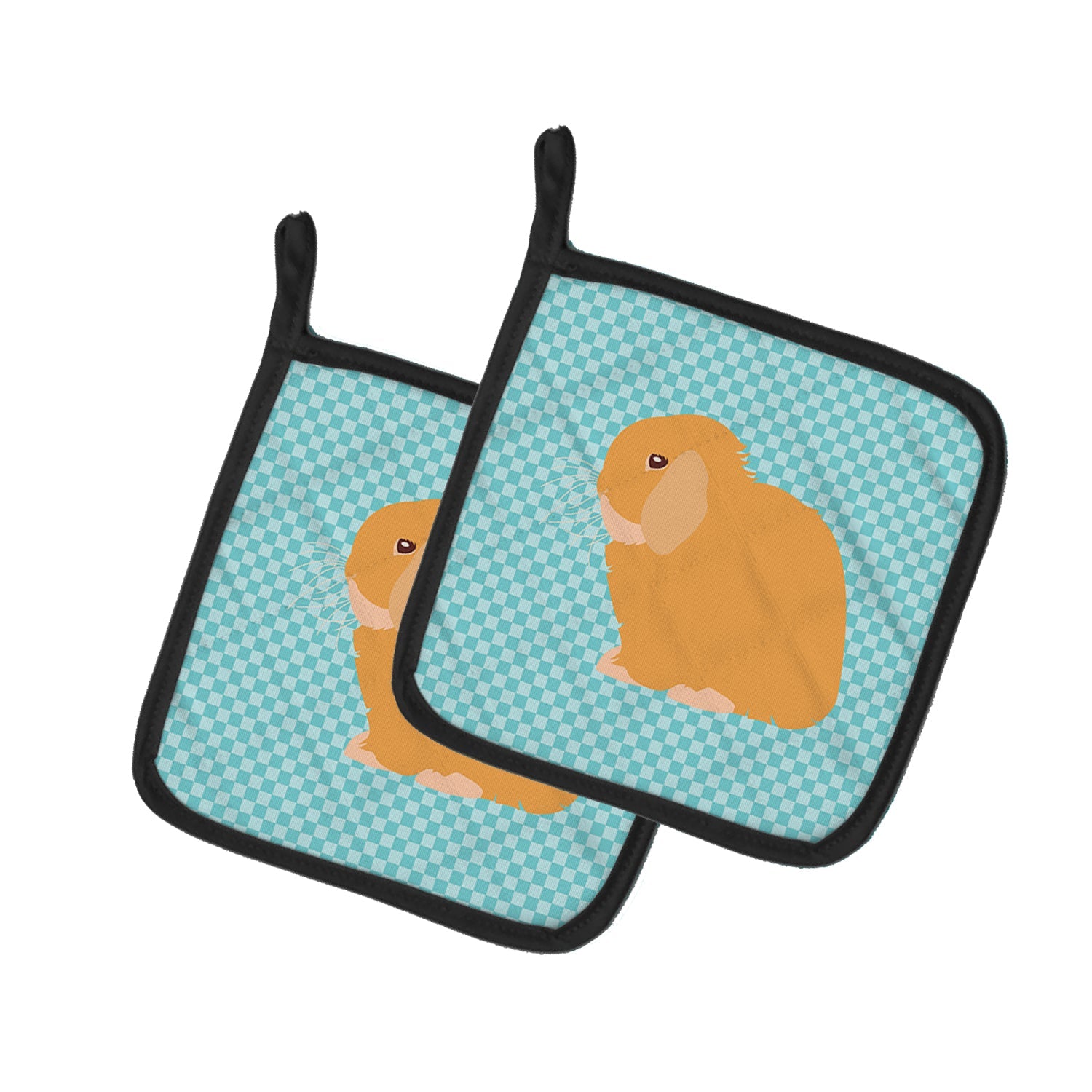 Holland Lop Rabbit Blue Check Pot Holder Set of 2 Heat Resistant Quilted Hot Pads 7.5 x 7.5 Inch, Insulated Kitchen Trivets for Cooking & Baking