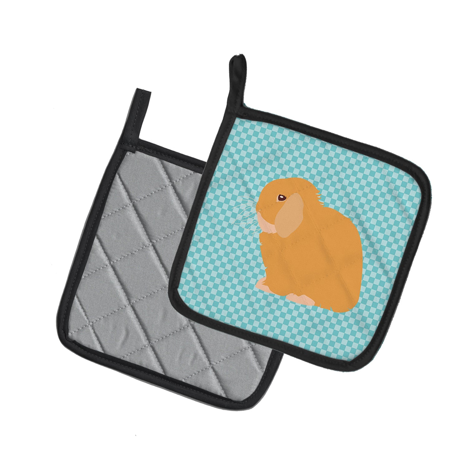 Holland Lop Rabbit Blue Check Pot Holder Set of 2 Heat Resistant Quilted Hot Pads 7.5 x 7.5 Inch, Insulated Kitchen Trivets for Cooking & Baking