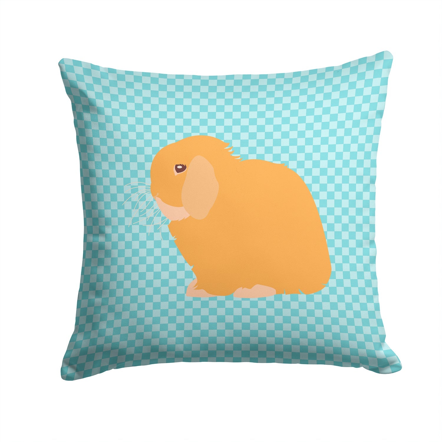 Holland Lop Rabbit Blue Check Decorative Throw Pillow 14x14 Indoor Outdoor Accent Cushion, Fabric Cover with Insert for Sofa, Bed, Porch & Living Room