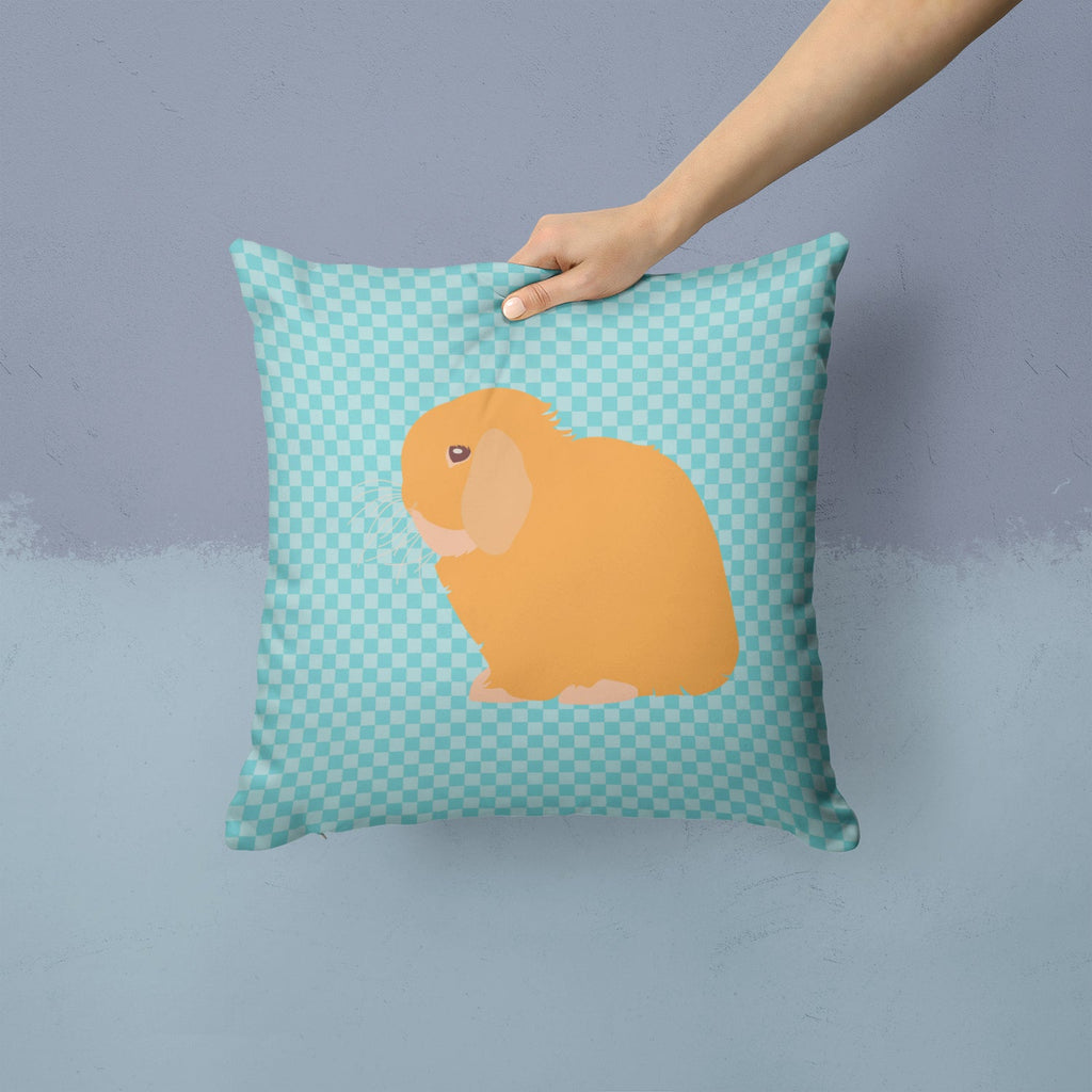 Holland Lop Rabbit Blue Check Decorative Throw Pillow 14x14 Indoor Outdoor Accent Cushion, Fabric Cover with Insert for Sofa, Bed, Porch & Living Room