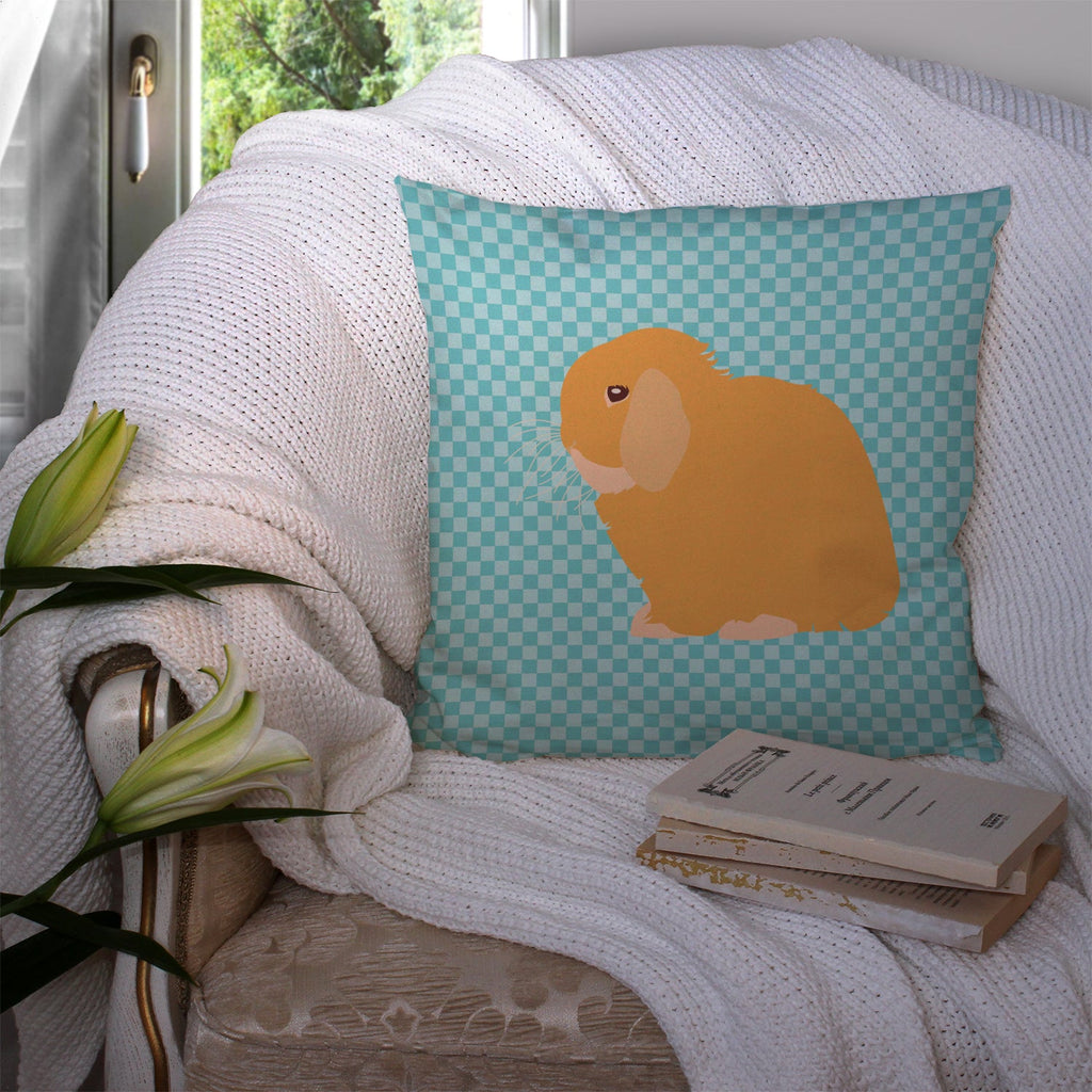 Holland Lop Rabbit Blue Check Decorative Throw Pillow 14x14 Indoor Outdoor Accent Cushion, Fabric Cover with Insert for Sofa, Bed, Porch & Living Room