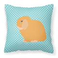 Holland Lop Rabbit Blue Check Decorative Throw Pillow 18x18 Indoor Outdoor Accent Cushion, Fabric Cover with Insert for Sofa, Bed, Porch & Living Room