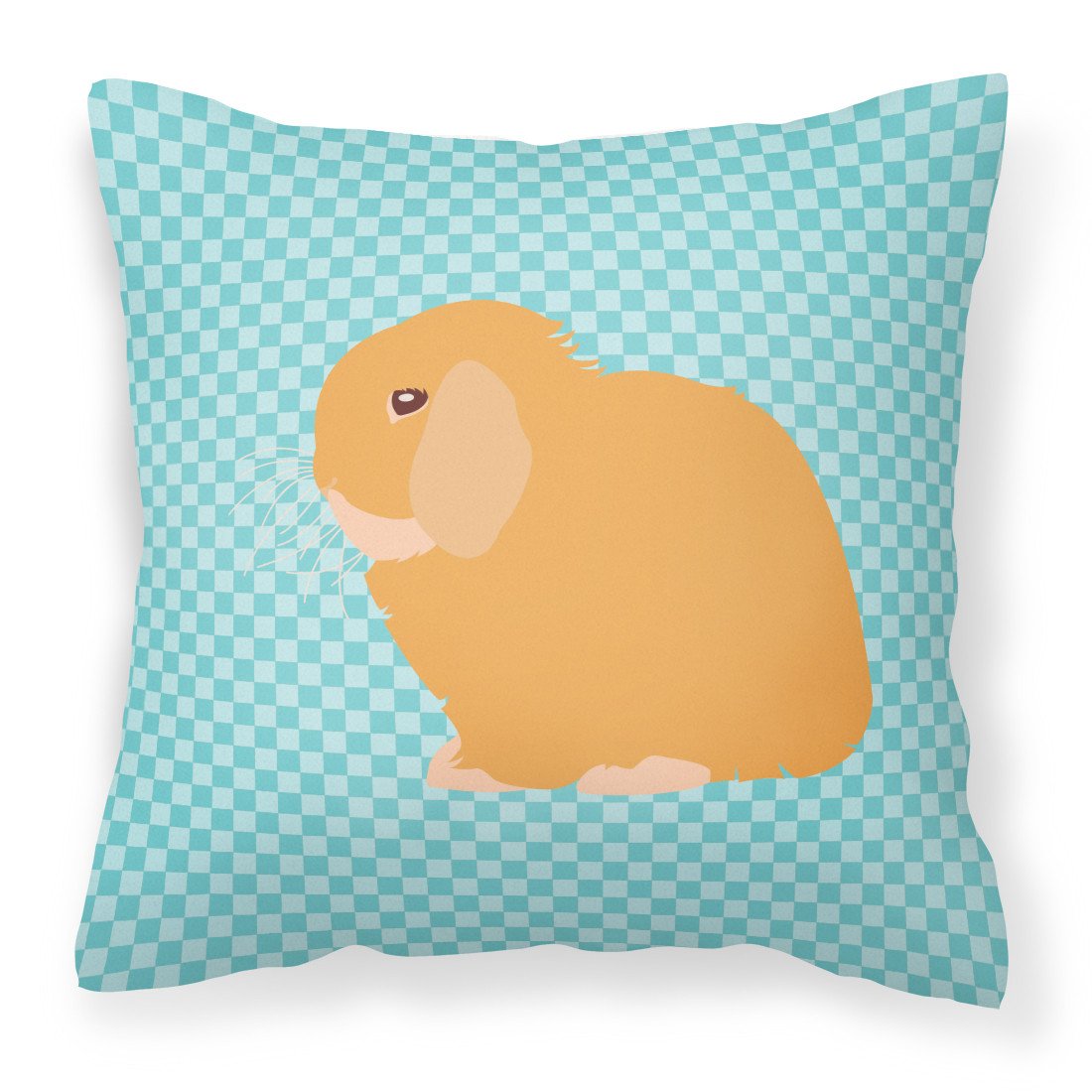 Holland Lop Rabbit Blue Check Decorative Throw Pillow 18x18 Indoor Outdoor Accent Cushion, Fabric Cover with Insert for Sofa, Bed, Porch & Living Room