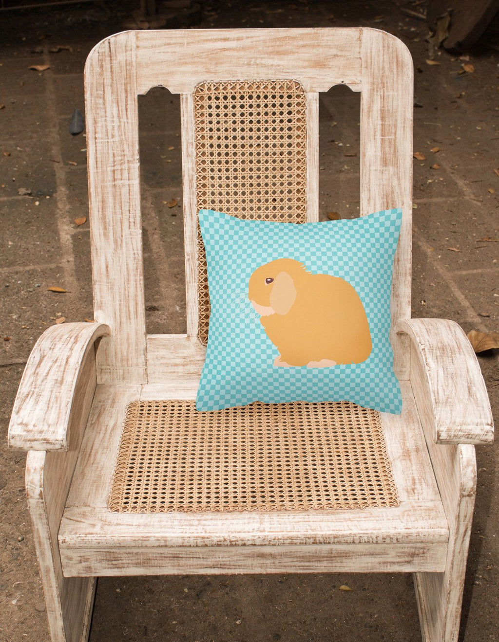 Holland Lop Rabbit Blue Check Decorative Throw Pillow 18x18 Indoor Outdoor Accent Cushion, Fabric Cover with Insert for Sofa, Bed, Porch & Living Room
